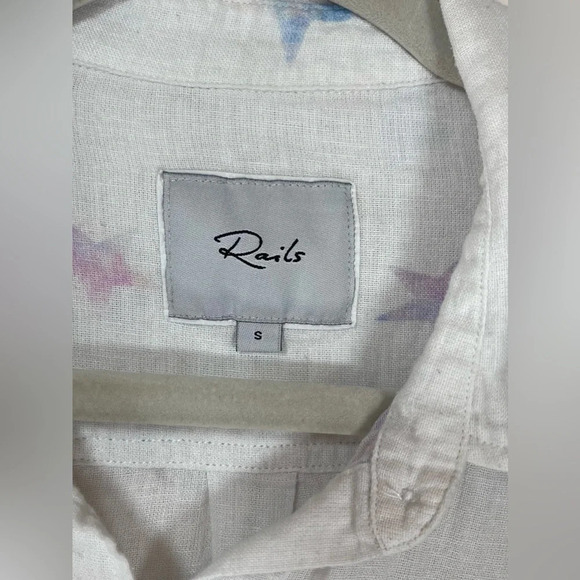 Rails Charli Tie Dye Stars Button Front Shirt Linen Blend White Women’s Small - Picture 3 of 16